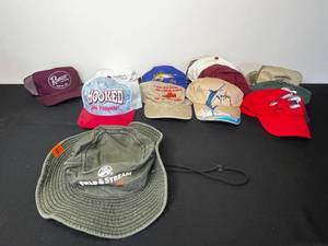lot 233 image: Lot of 14 Fishing & Hunting Caps & 1 Bucket Cap