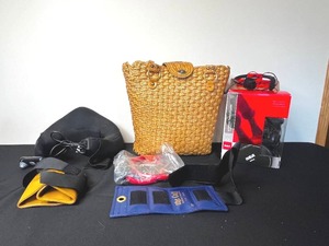 lot 242 image: Conair Body Benefits Massager, RCA Wireless Headphones w Box,  Straw Tote w no handles, Ankle Weights, Resistance Band