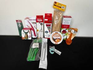 lot 271 image: Kitchen Accessories and Accessories - Ice Cream Scoop, Penguin Straws, Potato Peeler, Shrimp Tool, Stretch Lids, Melon Slicer, etc.