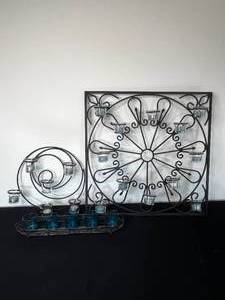 lot 287 image: 2 Decorative Wall Hanging Candle Holders and 1 Flat 5 Candle Holder