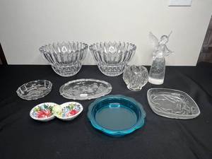 lot 295 image: 2 Mikasa Lead Crystal Bowls 10w x 6t, 1 Mikasa Holiday Lights Sweet Dish 9, Cut Glass Rose Bowl 6, Crystal Angel 9 & Misc Decorative Glas Serving Pcs