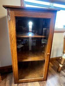 lot 300 image: Wooden 2 Shelf Cabinet w Glass Front Door - 48t x 26w x 16.5d