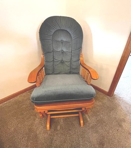 lot 308 image: Blue Rocker Glider Chair & Ottoman Best Chairs Inc Made in USA