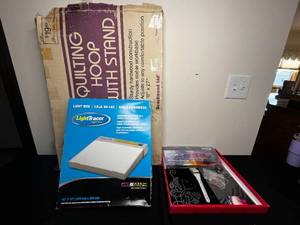 lot 311 image: Quilting Hoop w Stand, Light Box, Scan & Cut Rhinestone Sheet Set