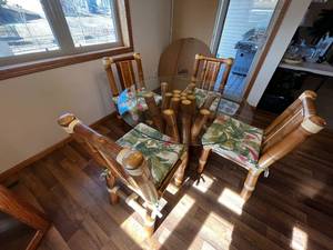 lot 312 image: Glass Top Bamboo Dining Room Table Set w 4 Chairs