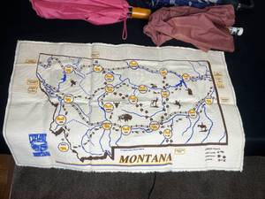 lot 100 image: Lot of Umbrellas, Boot Jack, Eagle Head Cane, Tapestry of Montana