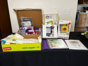 lot 429 image: Lot of Unfinished Quilt Squares, Stabilizer & Clothes Line, Silicone Iron Rest, Patterns, Latch Hook, Select Print & Piece, Quilt Like a Pro Class Kit, Etc
