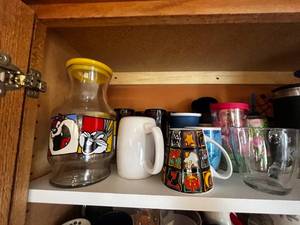 lot 446 image: Kitchen Cupboard Contents Inc Pfaltzgraff Naturewood Dinnerware, Misc Glasses & Mugs