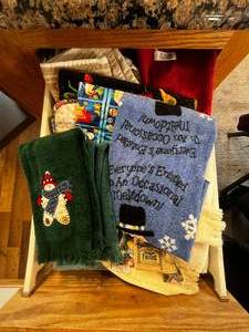 lot 450 image: Pots, Pans, Pizza Stone, Kitchen Drawers Contents Inc Towels, Corn on the Cob Holders, String, Clips, Scissors, Glue, Motion Sensor LED Light, Refrigerator Filter Pure Brand