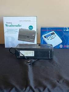 lot 108 image: 2 Desktop Weather Alert Radios, 1 Portable AMFM Radio