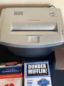 lot 113 image: Paper Shredder - Untested, Printer Paper (opened) and Desktop FilingOrganizational Shelves