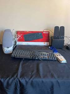lot 120 image: 3 Computer Keyboards, 2 USB Cables, 2 Computer Speaker Sets - all untested