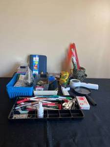 lot 121 image: Various Office Supplies, Office Organization, Undated Winnie The Pooh Organizer, Handheld Magnifying Glasses, Pens and Pencils, etc.