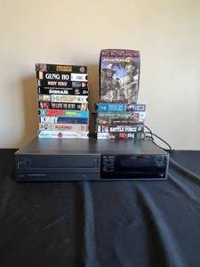 lot 140 image: Zenith VHS Player (untested) and Various VHS Tapes