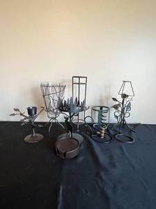 lot 189 image: Metal Candle Holders of Various Sizes, Set of Black Coasters