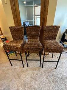 lot 211 image: 3 WickerRattan Dining Chairs