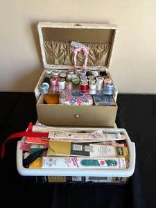 lot 347 image: Sewing KitBox With Thread and Sewing Accessories, Large Variety of Zippers