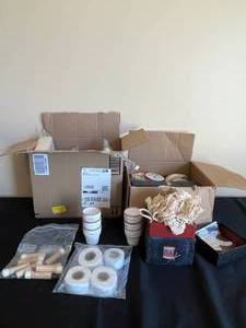 lot 348 image: Ribbons, Mini Pots, Crochets Doilies and Other Misc. Crafting Supplies