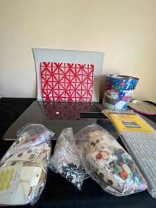 lot 355 image: Sewing Table, Protection Mats and GuidesGrids, Tin of Buttons - Variety of Sizes and Colors