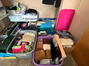 lot 366 image: Bins and Totes of Fabric Bolts, Left Overs and Various Pieces - Variety of Colors and Sizes