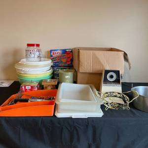 lot 380 image: Kitchenware - Tupperware  Molds  Silverware Trey  Jars