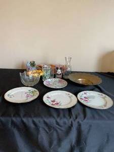 lot 392 image: Kitchenware Glasses  Floral Decor and Plates  Decorative Bowls