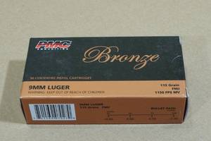 lot 125 image: 50 PMC Bronze 9mm Luger 115 Gr FMJ Ammo