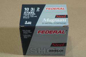 lot 139 image: 25 Federal 10 Gauge 3-12 Magnum Steel 2 Shot Shotshells