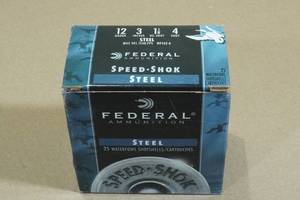 lot 144 image: 25 Federal Speed-Shok 12 Gauge 3 Steel 4 Shot Shotshells