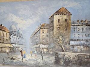 lot 105 image: Parisan Scene Production Oil by Caroline Burnett