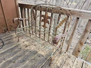 lot 13 image: Vintage Scrolled Garden Bench with Fluer De Lis Accents