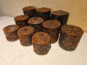 lot 225 image: Folk Art Tiered Metal Lanterns