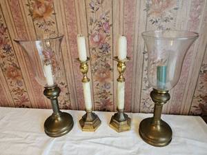lot 423 image: Sope Stone & Hurricane Candlesticks