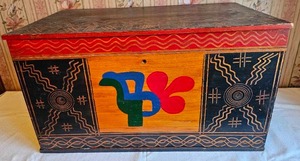 lot 256 image: Tribal Folk Art Painted Wood Chest