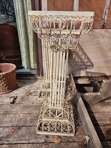 lot 51 image: Scrolled Wrought Iron Wire Plant Pedestals