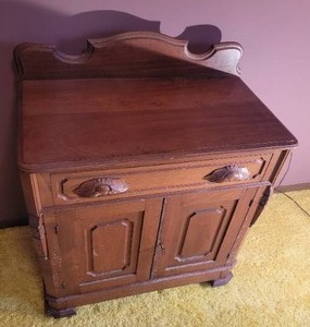 lot 493 image: Brilliant Antique Carved Accent Cabinet