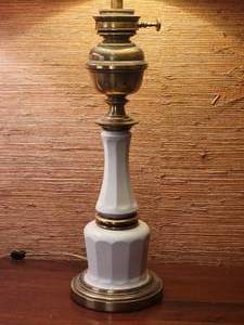 lot 491 image: Vintage White Ceramic Kerosene Style Table Lamp Pair