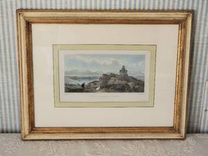 lot 90 image: Vintage Rodwell & Martin Colored Etching Print Pair - Catania (On the Road to Nicosio)  A View of the Harbour of Messina (From Castel Guelfonio)
