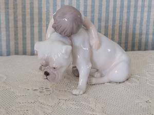 lot 87G image: Vintage Bing & Grondahl Fine Danish Porcelain Figures (2) - Boys with Dogs