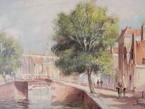 lot 111 image: SIGNED Original Fine Art Oil Painting -  J. Hesselt - Dutch Canal