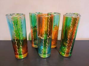 lot 79 image: Groovy 1960s Vintage Jungle Room Highball Glasses (6)