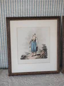 lot 118 image: Framed Hand Colored Engravings of French Peasants, pair