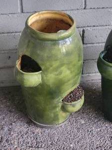 lot 368 image: Awesome Green Drip Glaze Ceramic Strawberry Planters, Pair