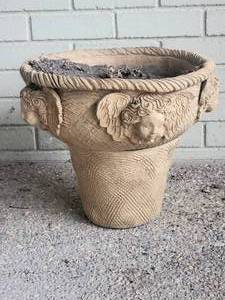 lot 61 image: Terra Cotta Clay Planter with Winged Angel Garland  Small