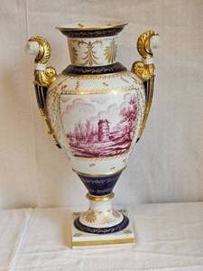 lot 8 image: Sevres French Handpainted Porcelain Handled Vase