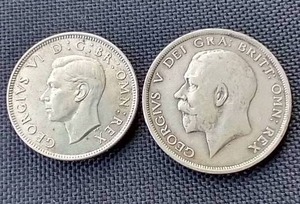 lot 14 image: (2) Vintage Silver British Coins