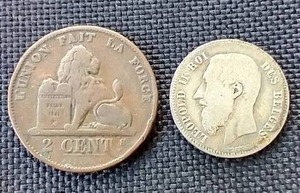 lot 20 image: (2) Vintage 1800s Belgium Coins