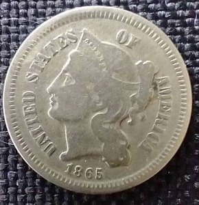 lot 36 image: 1865 3 Cent Nickel