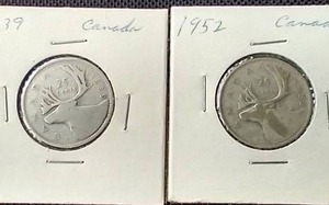 lot 38 image: (2) Canadian Silver Quarters