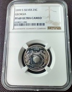lot 49 image: 1999-S Silver Quarter - NGC PF69 Ultra Cameo